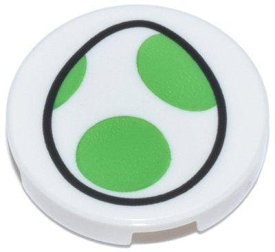 LEGO part Tuile, Ronde 2 x 2 avec Porte-tenon inférieur avec motif Œuf Yoshi avec points vert vif et contour noir (14769pb731)