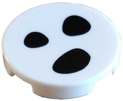 LEGO part Tile, Round 2 x 2 with Bottom Stud Holder with 3 Black Dalmatian Spots Pattern (14769pb780)
