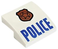 LEGO part Schräge, Curva 2 x 2 x 2/3 con Stemma Rame con Stella e Contorno Nero, 'POLICE' Blu 15068pb046b