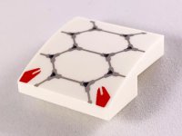 LEGO part Slope, Curved 2 x 2 x 2/3 with Light Bluish Gray Scale Armor Outlines and Red Highlights Pattern 15068pb195