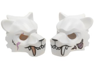 LEGO part Minifigur, Kopfbedeckung Maske Tiger mit Weißen und Kupfernen Fängen und Mittellawender Narbe und Sehnen Flecken Muster (15083pb01)