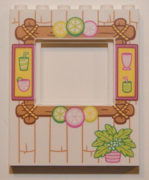 LEGO part Panel 1 x 6 x 6 with Window with Wood Frame with Drinks, Citrus Fruits and Potted Plant Pattern (15627pb012)