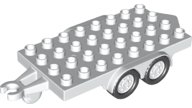 LEGO part Duplo Trailer Flatbed 4 x 8 Studs with Hitch Ends, Four Black Wheels and White Hubs (18520c02)
