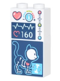 LEGO part Brick 1 x 2 x 3 with Medical Data, Heart, Temperature, Pulse, and Cat X-Ray Pattern 22886pb14