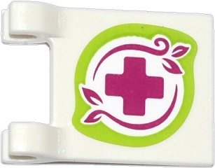 LEGO part Drapeau 2 x 2 Carré avec Motif Croix Magenta et Feuilles dans Bordure Vert Citron (Autocollant) - Sets 41038 / 41059 (2335pb125)