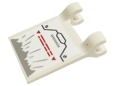 LEGO part Bandiera 2 x 2 Square con Viti Nere, Triangoli Rossi e Pattern Linee Argento (Adesivo) - Set 71738 (2335pb233)