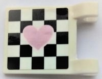 LEGO part Flag 2 x 2 Square with Metallic Pink Heart on Black Checkered Background Pattern Model Left Side (Sticker) - Sets 41350 / 41352 2335pb237L