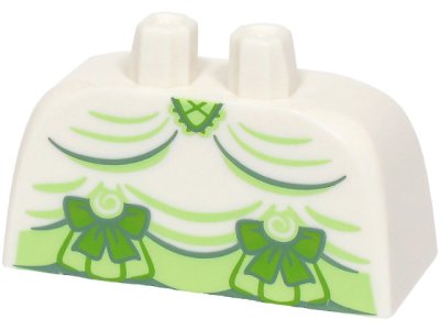 LEGO part Lower Body, Skirt Wide with Side Hoops (Panniers) with Yellowish Green and Sand Green Dress Trim, Lime Laces and Bows Pattern (BAM) (24068pb04)