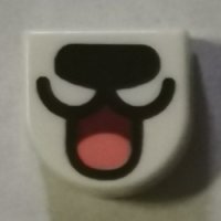 LEGO part Tile, Round 1 x 1 Half Circle Extended with Black Nose and Open Mouth with Tongue Pattern 24246pb021
