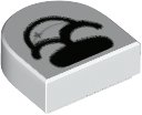 LEGO part Tile, Round 1 x 1 Half Circle Extended with Black Nose and Open Mouth Smile with Silver Sparkle Pattern 24246pb027