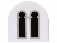 LEGO part Tile, Round 1 x 1 Half Circle Extended with 2 Black and Light Bluish Gray Castle Windows Pattern 24246pb057