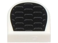 LEGO part Tile, Round 1 x 1 Half Circle Extended with Black and Dark Silver Air Vent Grille Pattern 24246pb059