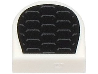 LEGO part Tile, Round 1 x 1 Half Circle Extended with Black and Dark Silver Air Vent Grille Pattern (24246pb059)