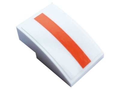 LEGO part Schräge, Curved 3 x 2 with Orange Stripe Pattern (Sticker) - Set 75937 (24309pb024)