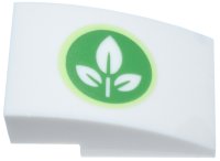 LEGO part Slope, Curved 3 x 2 with Plant with 3 Leaves on Bright Green Circle with Yellowish Green Outline Pattern 24309pb065