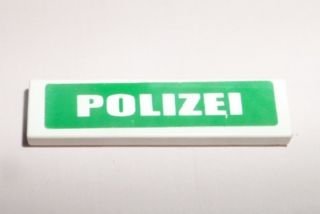 LEGO part Fliese 1 x 4 mit weißem 'POLIZEI' auf grünem Hintergrund Muster (Aufkleber) - Sets 7237 / 7245-1 (2431pb0012)