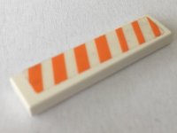 LEGO onderdeel Tegel 1 x 4 met Oranje en Wit Strepen Patroon Model Rechterkant (Sticker) - Set 7709 2431pb0629R