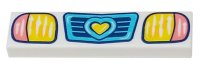LEGO part Tile 1 x 4 with Medium Azure Vehicle Grille with Heart, Coral and Yellow Headlights Pattern 2431pb0780