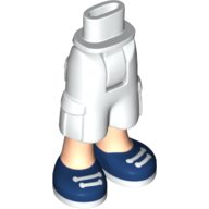 LEGO part Mini Doll Hips and Trousers Cropped Large Pockets, Light Nougat Legs and Dark Blue Sneakers Pattern - Thick Hinge (25727c00pb03)