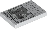 LEGO part Fliese 2 x 3 mit Plakat mit schwarzem 'MISSING' und dunkelblaugrauer Katze Muster (26603pb216)