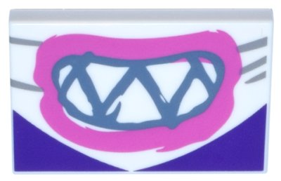 LEGO part Tile 2 x 3 with Drawing of Mouth with Sharp Teeth and Dark Pink Lips on Bandana, Dark Purple Corners Pattern (Super Mario Nabbit Lower Face) (26603pb287)