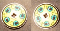 LEGO part Disco Technic 3 x 3 con Cascos Turquesa Oscuro en Patrón Amarillo en Ambos Lados (Adhesivos) - Set 8257 2723pb005b