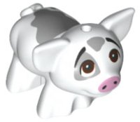 LEGO part Pig, Friends with Black Eyebrows, Reddish Brown Eyes Looking Up, Bright Pink Nose, and Dark Bluish Gray Smooth Spots Pattern (Pua) 28318pb03