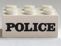 LEGO part Brick 2 x 3 with Black 'POLICE' Serif Bold Pattern (Embossed) 3002oldpb06
