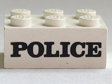 LEGO part Stein 2 x 3 mit schwarzem 'POLICE' Serif Fett-Muster (Geprägt) (3002oldpb06)