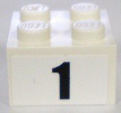 LEGO onderdeel Steen 2 x 2 met Zwart Getal 1 Smal Vetgedrukt Lettertype Patroon (Sticker) - Sets 8896 / 8898 (3003pb029)