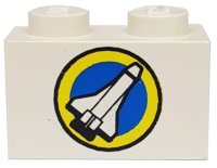 LEGO part Brick 1 x 2 with Shuttle and Yellow Circle Pattern 3004pb010