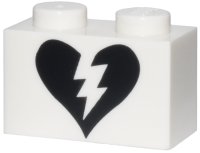 LEGO part Brick 1 x 2 with Black Split Broken Heart Pattern 3004pb358