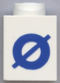 LEGO part Stein 1 x 1 mit blauem Großbuchstaben O mit Strich (Ø) Muster (Fettdruck) 3005ptOstrokeb