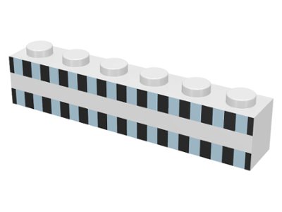 LEGO part Brick 1 x 6 with Ferry Squares Light Blue and Black in 2 Lines Pattern (3009p24)