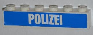 LEGO part Stein 1 x 6 mit weißem 'POLIZEI' Fettdruck Schmale Schrift auf blauem Muster (Aufkleber) - Set 7743 (3009pb163)