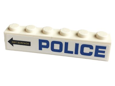 LEGO part Stein 1 x 6 mit blauem 'POLICE' und schwarzem Pfeil mit 'HOT SURFACE' Muster Modell Rechte Seite (Aufkleber) - Set 60173 (3009pb236R)