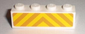 LEGO part Stein 1 x 4 mit orange- und gelbem Gefahrenstreifen-Muster (Aufkleber) – Set 7733 (3010pb105)