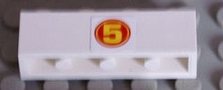LEGO part Mattone 1 x 4 con motivo '5' Giallo in Cerchio Rosso (Adesivo) - Set 8158 (3010pb159)