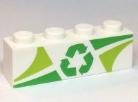 LEGO part Stein 1 x 4 mit Limonen- und grünen Dreiecken und Recycling-Pfeilen-Muster 3010pb279