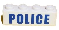 LEGO part Brick 1 x 4 with Blue 'POLICE' Bold Narrow Large Font on White Background Pattern (Sticker) - Set 60138 3010pb313