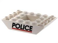 LEGO part Schräge, Inversée 45 6 x 4 Double avec Centre Encastré avec Motif 'POLICE' Noir et Ligne Rouge 30183px1