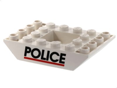 LEGO part Schräge, Invertita 45 6 x 4 Doppia con Centro Incavato con Motivo 'POLICE' Nero e Linea Rossa (30183px1)