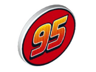 LEGO part Road Sign 2 x 2 Round with Clip with Yellow and Red '95' on Red Background Pattern (30261pb034)