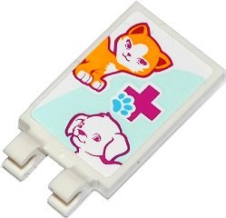 LEGO part Tile, Modified 2 x 3 with 2 Clips with Cat, Dog, Magenta Cross and Animal Paw Pattern (Sticker) - Set 41085 (30350bpb010)