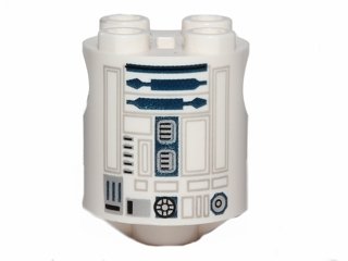 LEGO part Brick, Round 2 x 2 x 2 Robot Body with Bottom Axle Holder (x Shape / + Orientation) with Light Bluish Gray Lines and Dark Blue Pattern (SW R2-D2 / R3-T2) (30361cpb025)