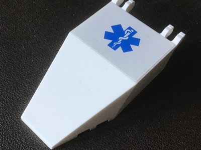 LEGO part Parabrezza 7 x 4 x 1 2/3 con Doppio Dito di Chiusura, 9 Denti con Stella di Vita EMT Blu (Sticker) - Set 2064 (30372pb11)