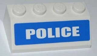 LEGO part Schräge 45 2 x 4 mit White 'POLICE' on Blue Background Wide Pattern (Aufkleber) - Set 7286 (3037pb021)