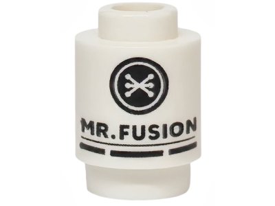 LEGO part Stein, rund 1 x 1 mit schwarzem 'MR. FUSION' Muster (3062pb088)