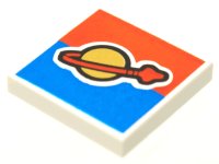 LEGO part Tile 2 x 2 with Classic Space Logo on Red and Blue Background Pattern 3068pb0353