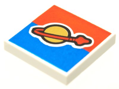 LEGO part Tile 2 x 2 with Classic Space Logo on Red and Blue Background Pattern (3068pb0353)
